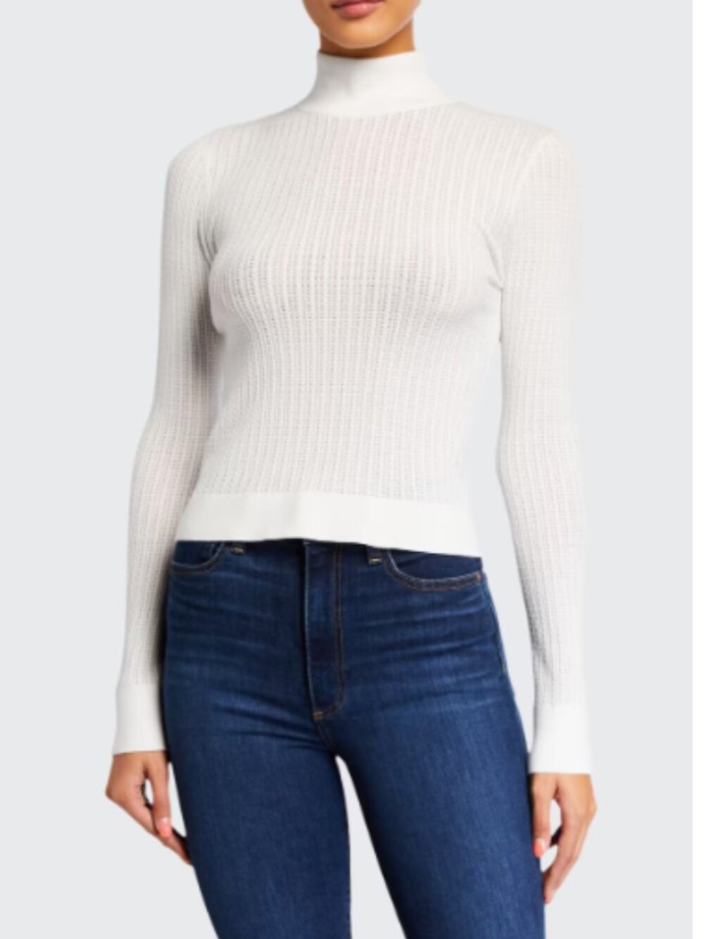 Alice + Olivia Ivory Pointelle Open Knit Turtleneck Sweater M